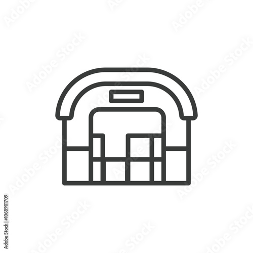 Warehouse delivery, icon in line design. Warehouse, delivery, logistics, storage, goods, distribution, inventory on white background vector. Warehouse delivery editable stroke icon