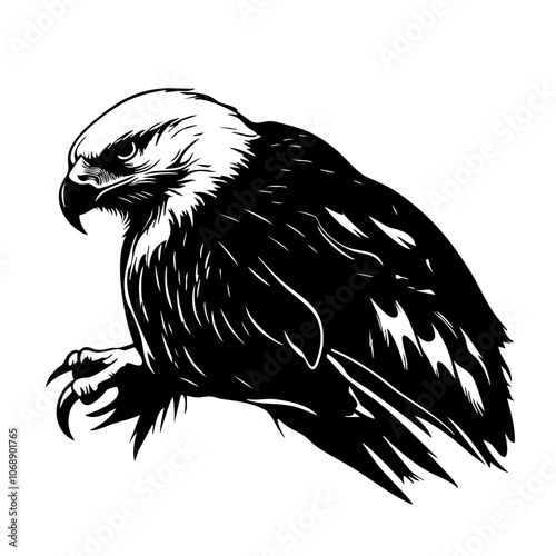 An intricately designed vector illustration of a fierce hawk, showcasing its powerful stance and sharp features, capturing the essence of nature's predatory elegance