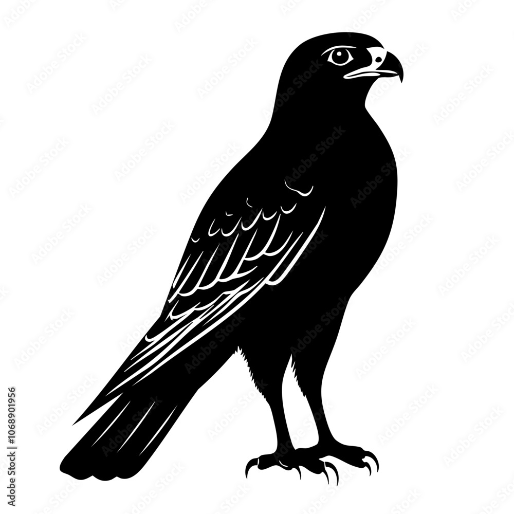 A detailed vector illustration of a hawk standing majestically, showcasing its sharp features and distinctive plumage against an empty backdrop A detailed vector illustration of a hawk standing majestically, showcasing its sharp features and distinctive plumage against an empty backdrop