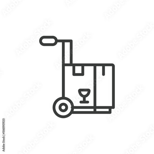 Warehouse trolley, icon in line design. Warehouse, trolley, cart, transport, load, logistics, storage on white background vector. Warehouse trolley editable stroke icon