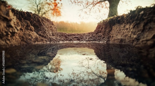 Reflection in Tranquil Water Under Autumn Tree photo