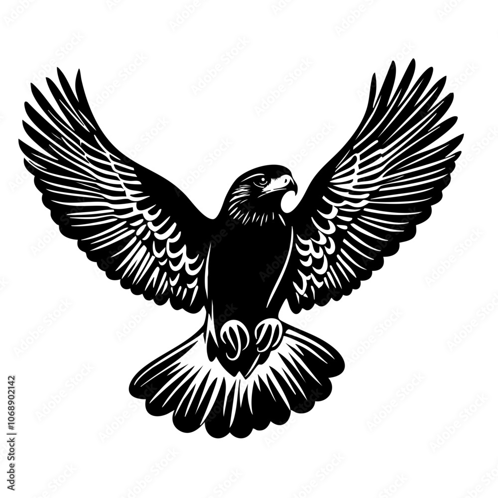 Elegant soaring eagle with outstretched wings captured in a striking vector design, exuding freedom and strength against an undefined backdrop Elegant soaring eagle with outstretched wings captured in a striking vector design, exuding freedom and strength against an undefined backdrop