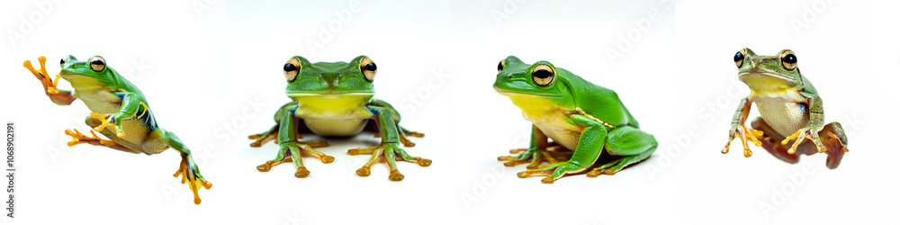 Tree Frog Wild Life Animal Set, Isolated on A White Background Tree Frog Wild Life Animal Set, Isolated on A White Background
