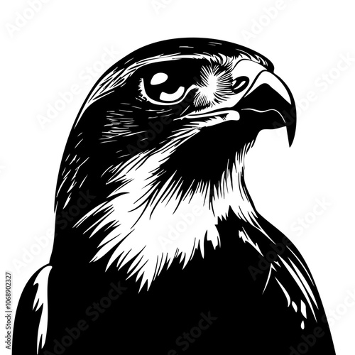 Detailed vector illustration of a majestic bird of prey featuring intricate shading and design elements that highlight its fierce expression and sharp beak, representing nature's beauty