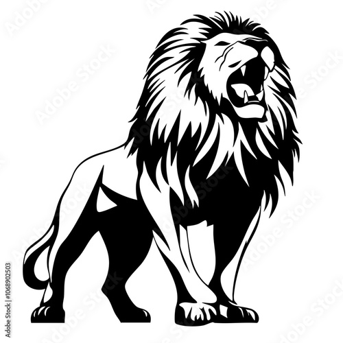 A powerful roaring lion captured in stunning vector art, showcasing its majestic mane and fierce expression, symbolizing strength and courage in wildlife design