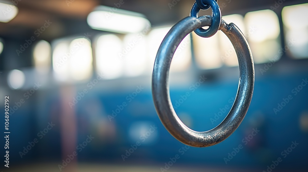Close-up of a gymnastic ring in a gym, focus on strength. Close-up of a gymnastic ring in a gym, focus on strength.