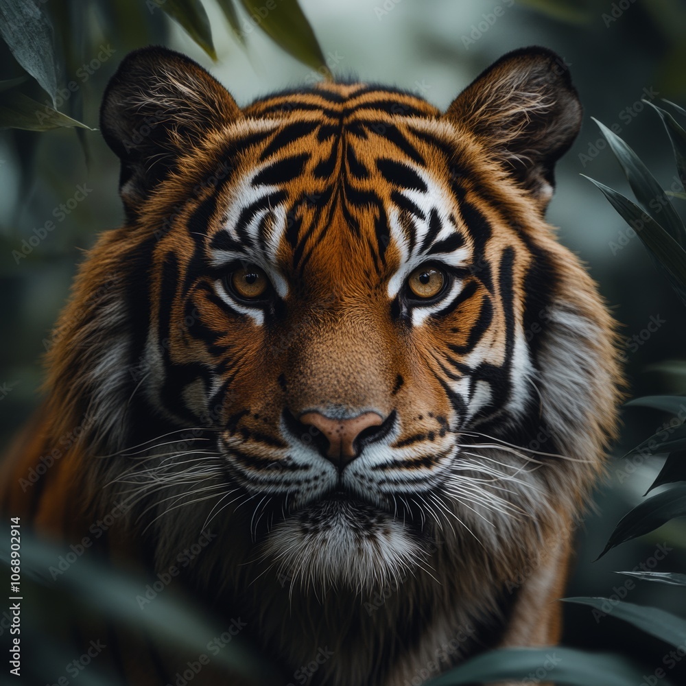 Fototapeta premium Majestic Tiger Amidst Lush Greenery