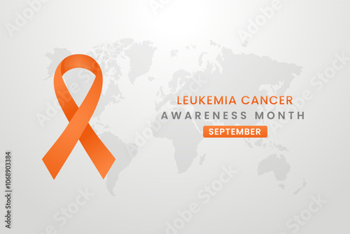 Leukemia cancer awareness illustration on white background with orange ribbon.