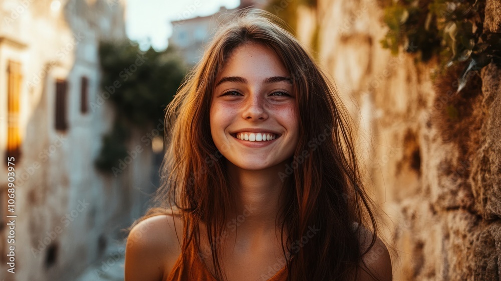 A Croatian girl with a radiant smile, captured candidly while exploring the old city walls of Split A Croatian girl with a radiant smile, captured candidly while exploring the old city walls of Split