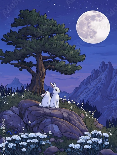 The rabbit under the moon