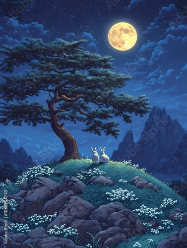 The rabbit under the moon