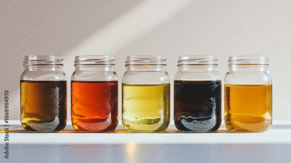 Colorful Jars of Liquid in Natural Light Colorful Jars of Liquid in Natural Light