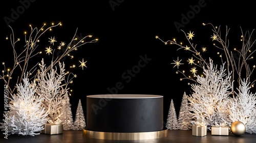 Elegant Winter Display with Snowy Foliage and Sparkling Lights for Festive Occasions