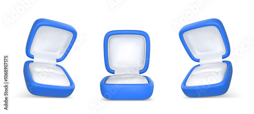 Blank engagement ring jewelry boxes. Blue wedding ring cases. Vector illustration