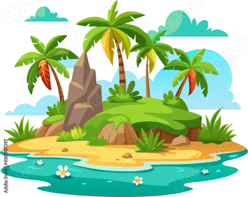 tropical island with palm trees