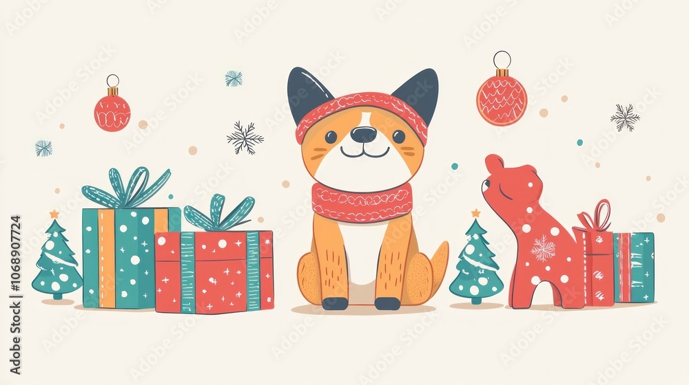 A cute cat is sitting in front of a Christmas tree and presents A cute cat is sitting in front of a Christmas tree and presents