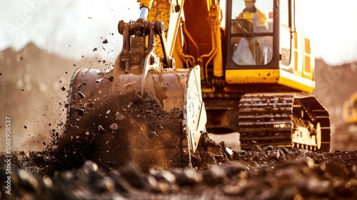 Abstract Hydro Digger Operator on Construction Site in Minimalist Style photo