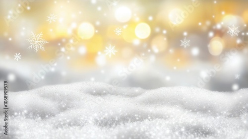 Soft Focus Winter Wonderland Background with Blurred Snowflakes and Stars, Featuring a Gentle Bokeh Effect in White, Yellow, and Beige, Perfect for Christmas and New Year Celebrations and Festive Prod