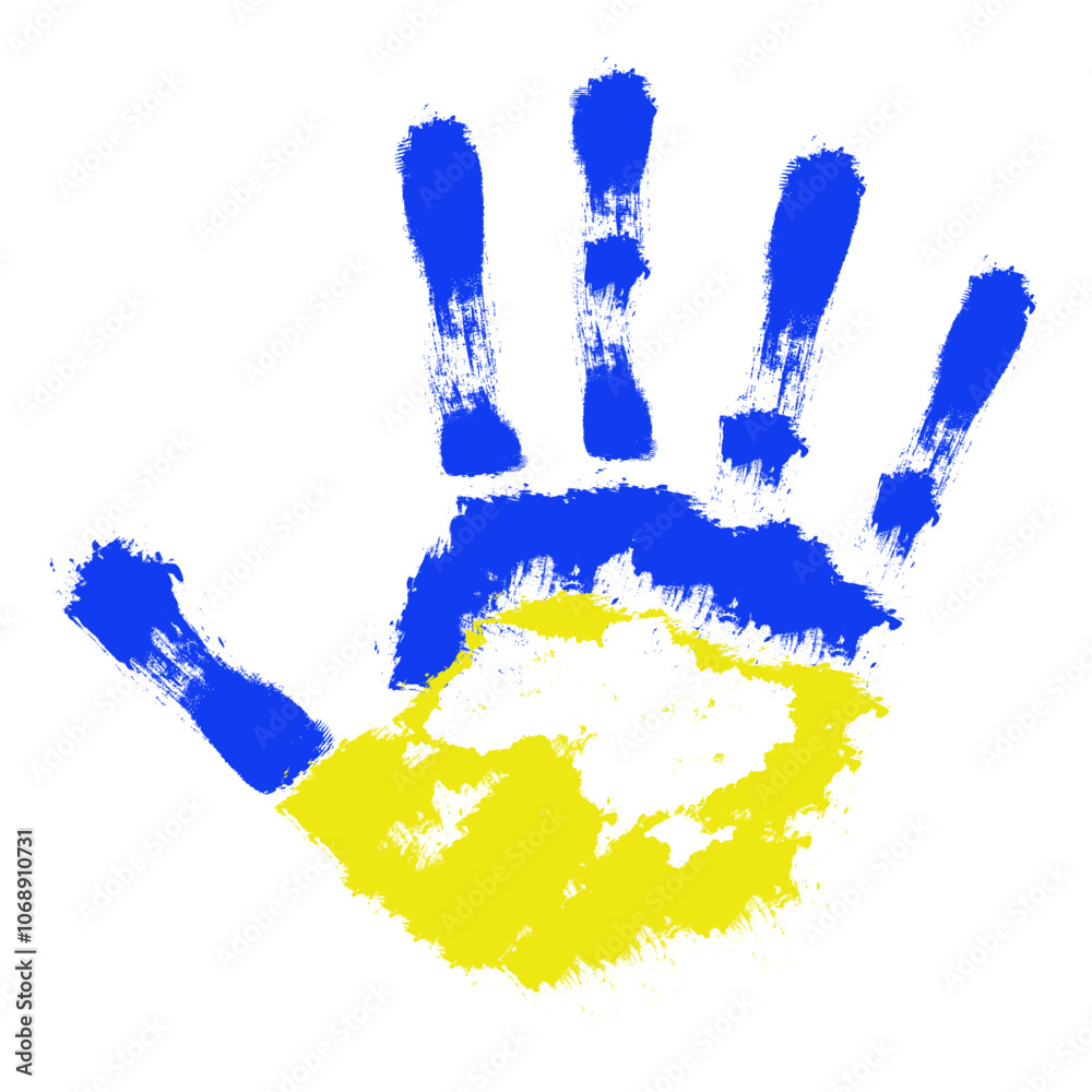 Handprint with the flag of Ukraine. Handprint with the image of the flag of Ukraine. Handprint with the flag of Ukraine. Handprint with the image of the flag of Ukraine.