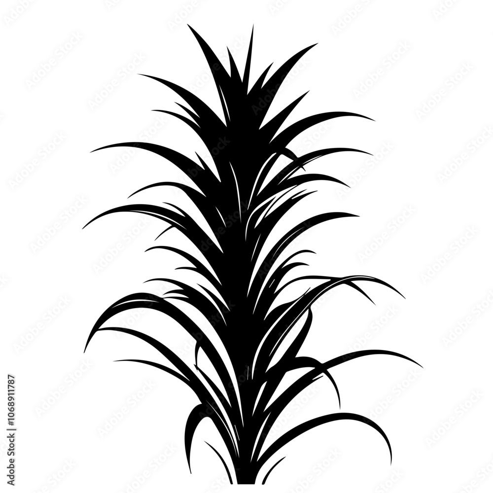 Detailed vector illustration of an intricate pineapple plant design with stylized leaves, showcasing a strong silhouette characteristic of tropical flora Detailed vector illustration of an intricate pineapple plant design with stylized leaves, showcasing a strong silhouette characteristic of tropical flora