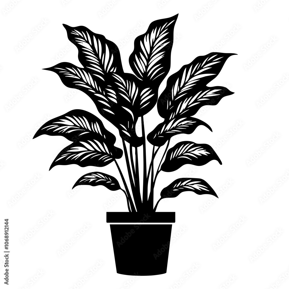 Stylish vector illustration of a lush houseplant with large, vibrant leaves in a terracotta pot, perfect for adding a touch of nature to any interior design project Stylish vector illustration of a lush houseplant with large, vibrant leaves in a terracotta pot, perfect for adding a touch of nature to any interior design project