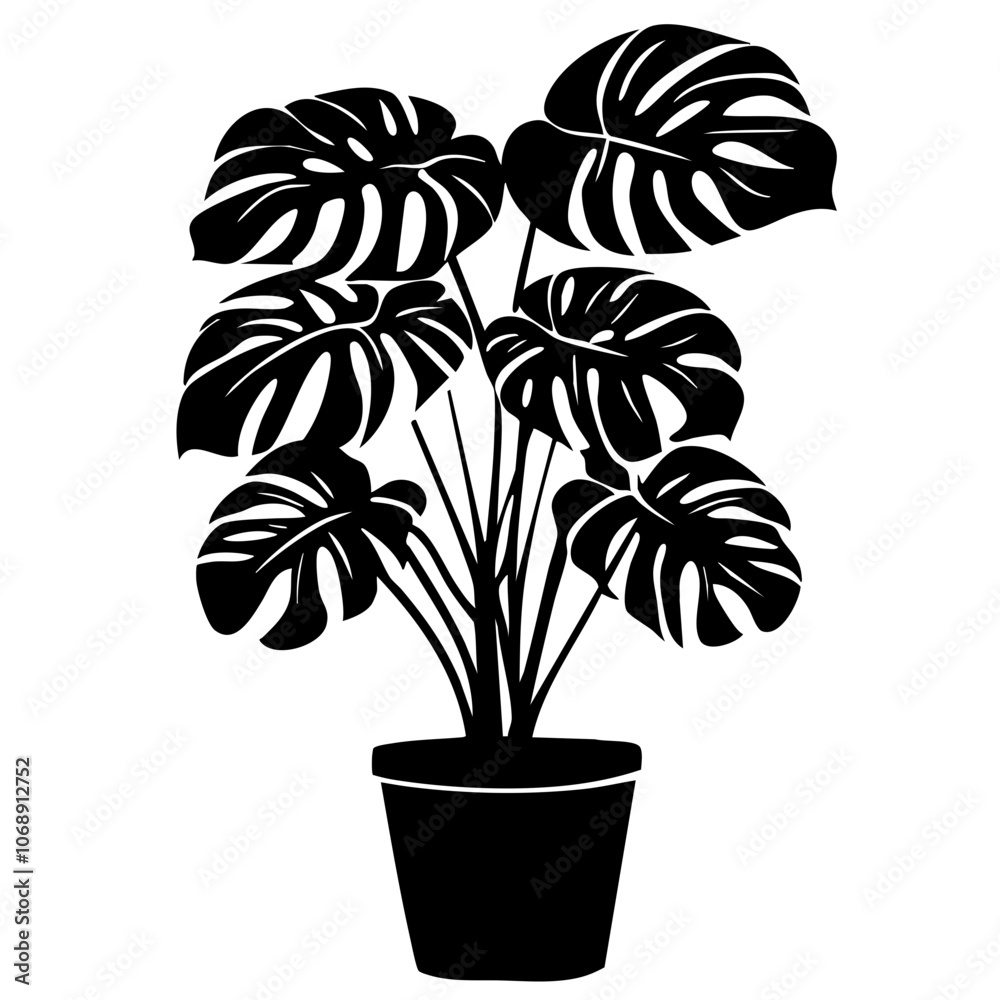 Stylish vector illustration of a monstera plant in a pot, showcasing lush green leaves with characteristic splits, perfect for enhancing botanical-themed designs Stylish vector illustration of a monstera plant in a pot, showcasing lush green leaves with characteristic splits, perfect for enhancing botanical-themed designs