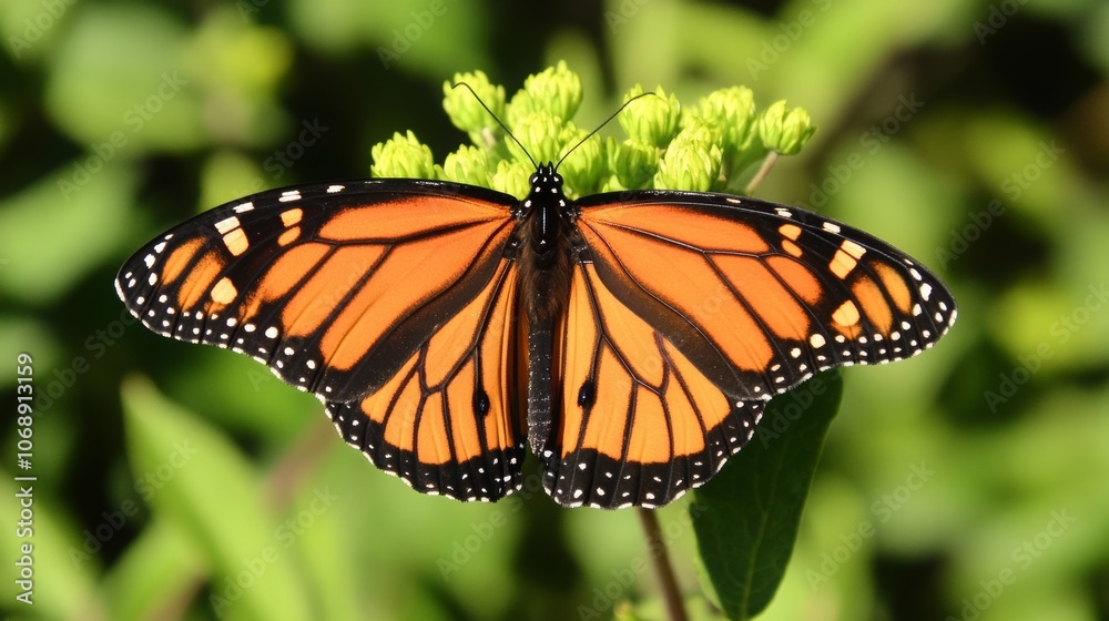 Butterfly resting on a vibrant green flower, nature-inspired close-up. Butterfly resting on a vibrant green flower, nature-inspired close-up.