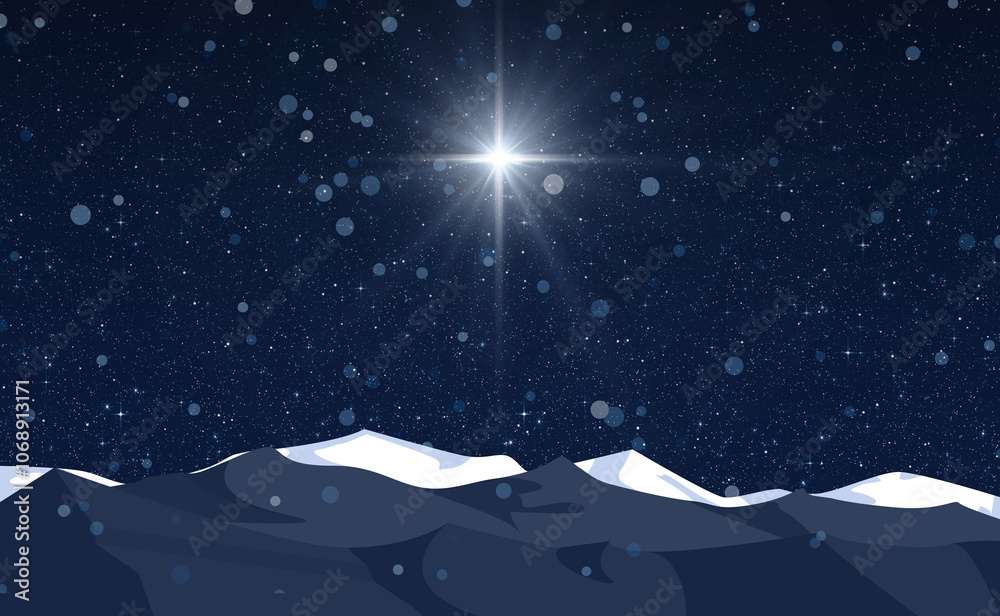 Naklejka premium Christmas star in the shape of a glowing cross shines over the manger of Jesus Christ.