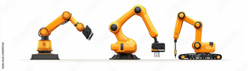 Industrial robotic arms, white isolate background Industrial robotic arms, white isolate background