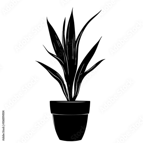 Elegant silhouette of a potted plant featuring long, slender leaves, standing on a simple pot, representing a minimalist home decor ideal for various interior styles