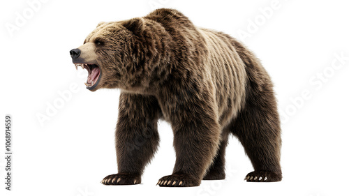 Ferocious brown grizzly bear on a transparent background (PNG) photo