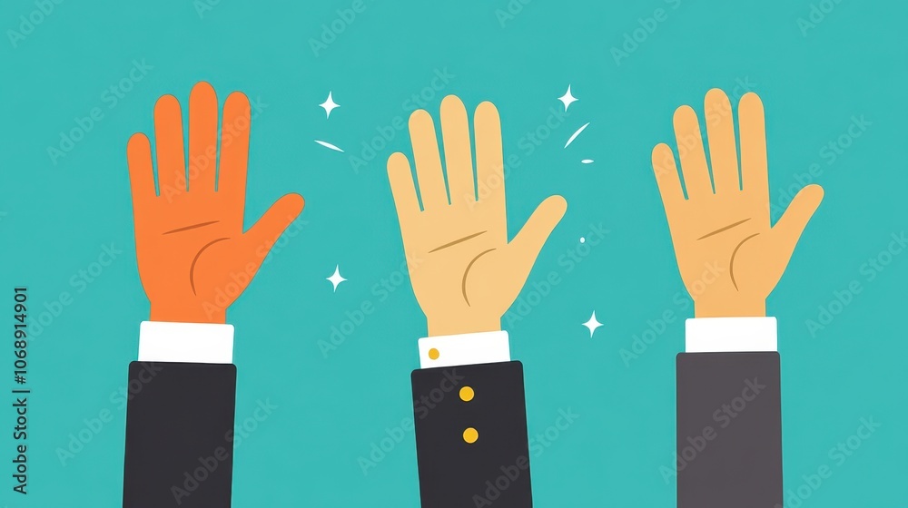 Fototapeta premium Raised Hands Symbolizing Diversity and Engagement