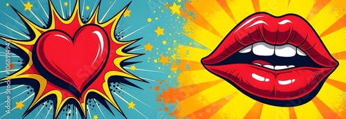 Wallpaper Mural A vibrant comic book background features a heart and a woman s lips Torontodigital.ca