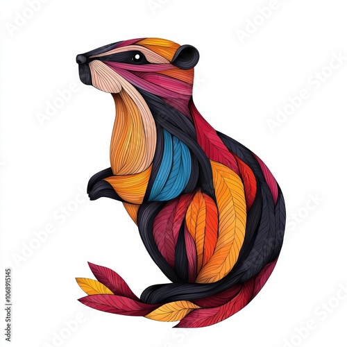 Colorful illustrated otter, white isolate background photo