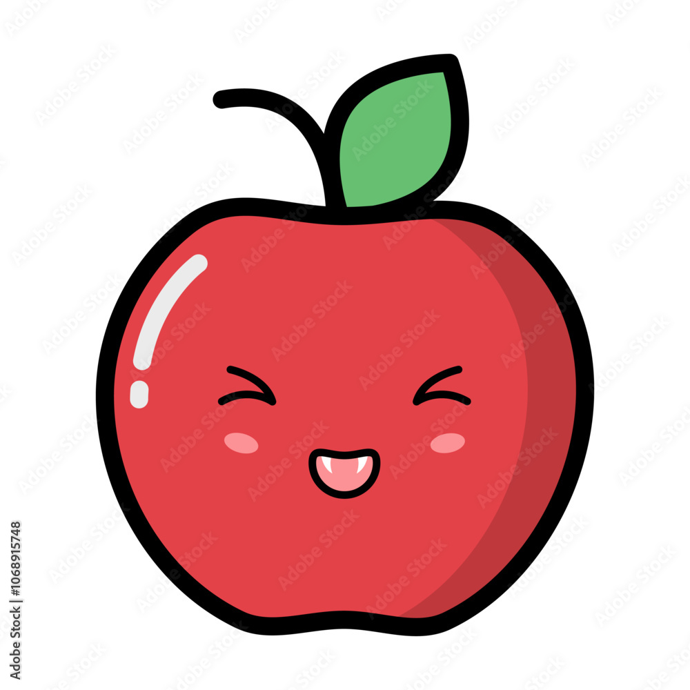 Obraz premium Kawaii apple with cute emotional face illustration. Kawaii fruit with emotional face