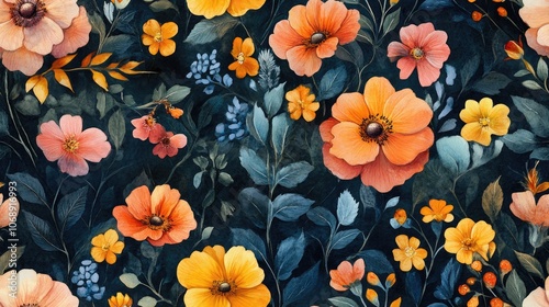 Wallpaper Mural Seamless watercolor floral pattern with vibrant flowers ideal for textiles and wrapping paper design Torontodigital.ca
