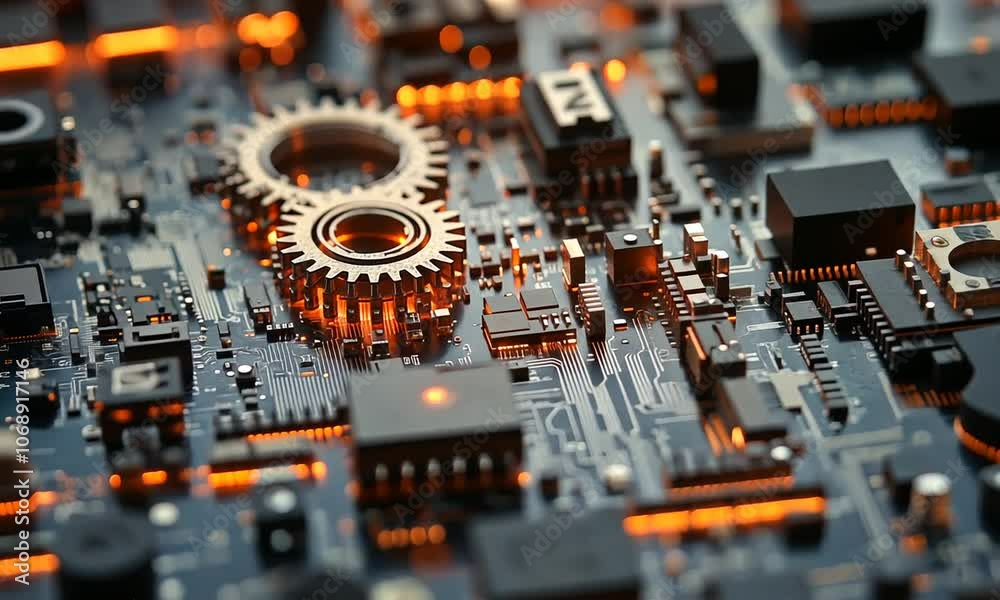 Interlocking Gears on a Circuit Board Interlocking Gears on a Circuit Board