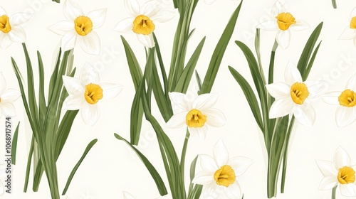 Wallpaper Mural Hand drawn seamless pattern featuring delicate narcissus flower bouquets ideal for textile design and home decor Torontodigital.ca