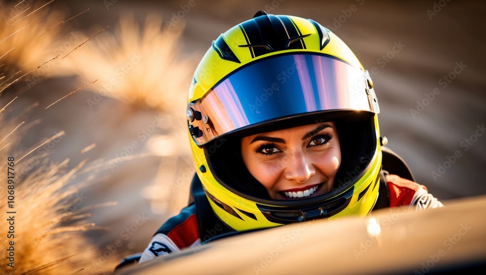 Energetic Female Racer in High-Speed Desert Action