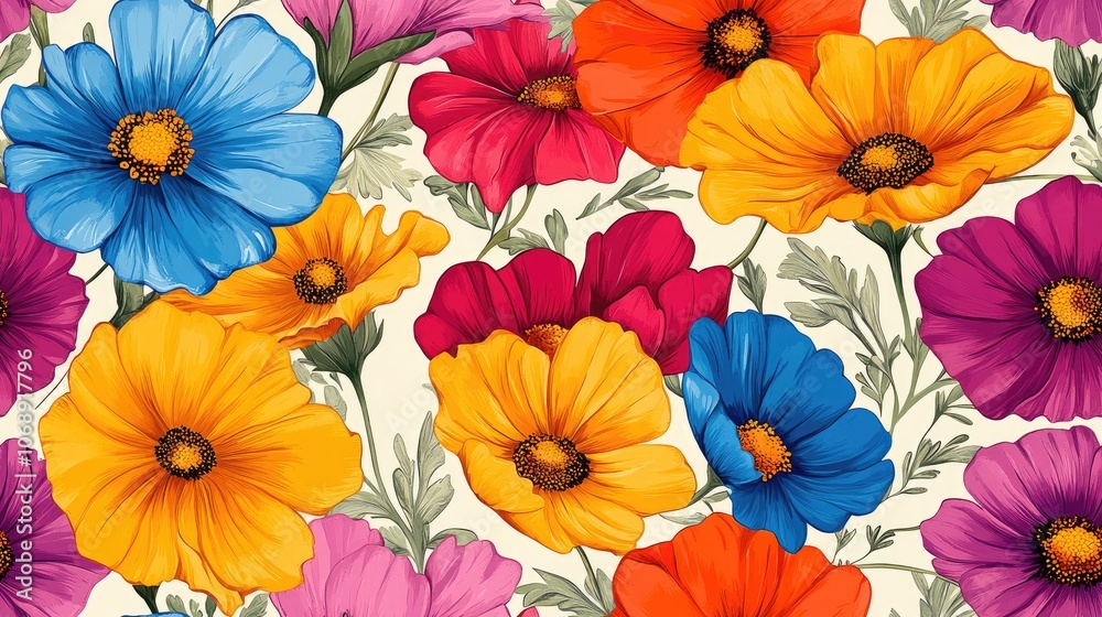 Seamless floral pattern featuring vibrant flowers against a soft background ideal for fabric design and home decor Seamless floral pattern featuring vibrant flowers against a soft background ideal for fabric design and home decor