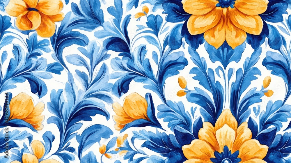 Elegant seamless pattern of luxurious damask motifs featuring detailed watercolor floral designs perfect for textile applications and interior decor Elegant seamless pattern of luxurious damask motifs featuring detailed watercolor floral designs perfect for textile applications and interior decor
