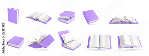 3D realistic books set isolated on white background. Vector illustration
