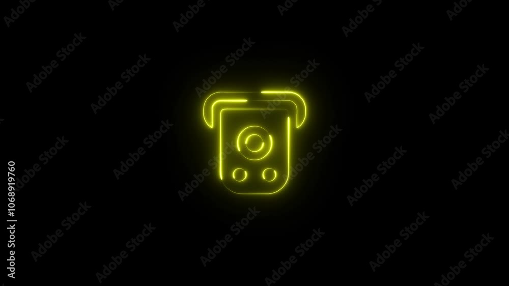 Neon glowing cyan color speakers audio box icon on black background animation Neon glowing cyan color speakers audio box icon on black background animation