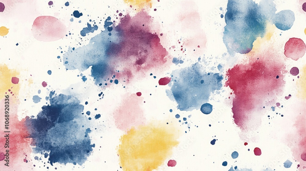 Fototapeta premium Dreamy seamless pattern featuring hand painted native design in translucent watercolor splashes perfect for textile and background applications