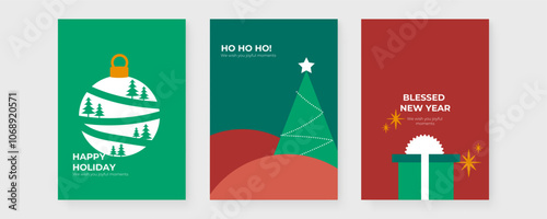 Festive Holiday Greeting Cards With Christmas Decorations. Illustrations of Christmas-themed greeting cards featuring ornament. Perfect for holiday celebrations and spreading joy Christmas season