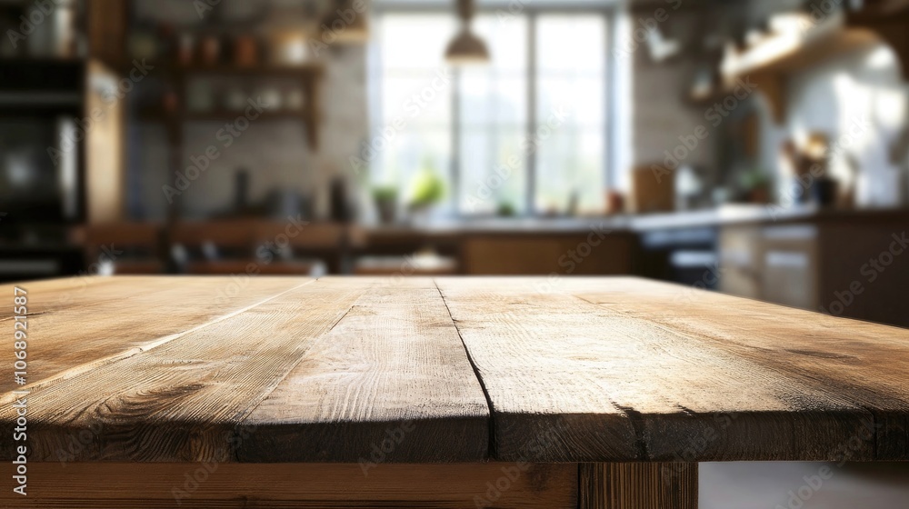 Empty room with an old wooden table creates an inviting atmosphere, with the kitchen interior blurred in the background. This high-quality photo offers ample space for design elements. Empty room with an old wooden table creates an inviting atmosphere, with the kitchen interior blurred in the background. This high-quality photo offers ample space for design elements.