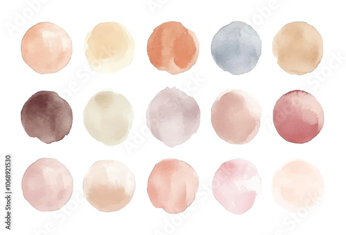 Set of pastel watercolor blobs shapes. Hand Painted Round brush strokes. Vector illustration