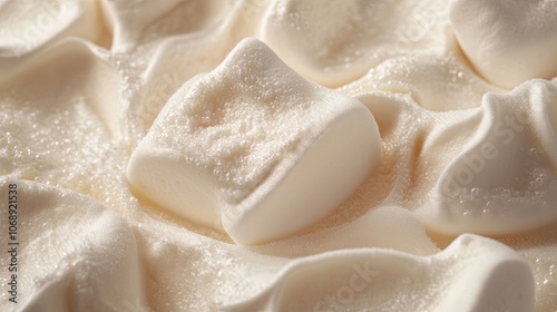 Artisanal marshmallow makers create a memory foam texture that embodies lightness, sweetness, and indulgence, perfect for a dessert delivery service website design. Copy space available.