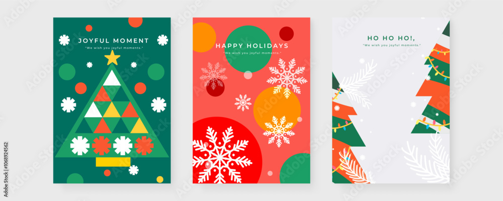 Fototapeta premium Colorful Christmas Card Designs with Festive Elements