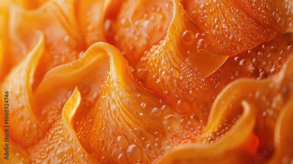 Magnified close-up of vibrant orange slices, peeled and chopped, revealing intricate details and textures, perfect for highlighting the beauty of oranges in a creative composition. Magnified close-up of vibrant orange slices, peeled and chopped, revealing intricate details and textures, perfect for highlighting the beauty of oranges in a creative composition.